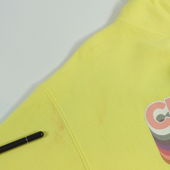 Champion Reverse Weave Hoodie Mens Medium Yellow Graphic Logo Cadmium Sporty - Picture 15 of 16